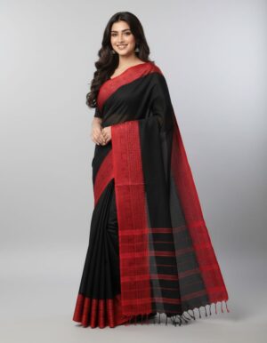 Begampuri Cotton Black & Red Saree – S00031 | Drape In Style Begampuri cotton black and red saree for daily wear