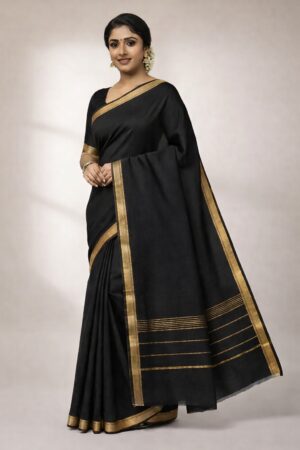 Baapta Silk Mangalgiri Black Saree – S00044 | Drape In Style Baapta silk Mangalgiri black saree
