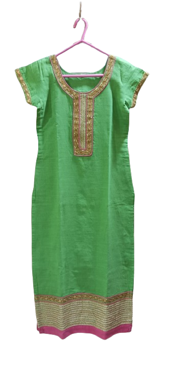 Ladies Green Long Kurti with Stone Work