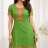Ladies green long kurti with stone work