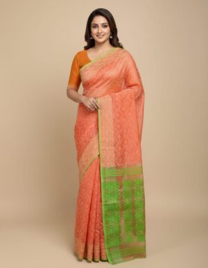 Semi Soft Jamdani Saree with Full Body Weaving – S00085 Semi soft Jamdani saree with full body weaving worn by model