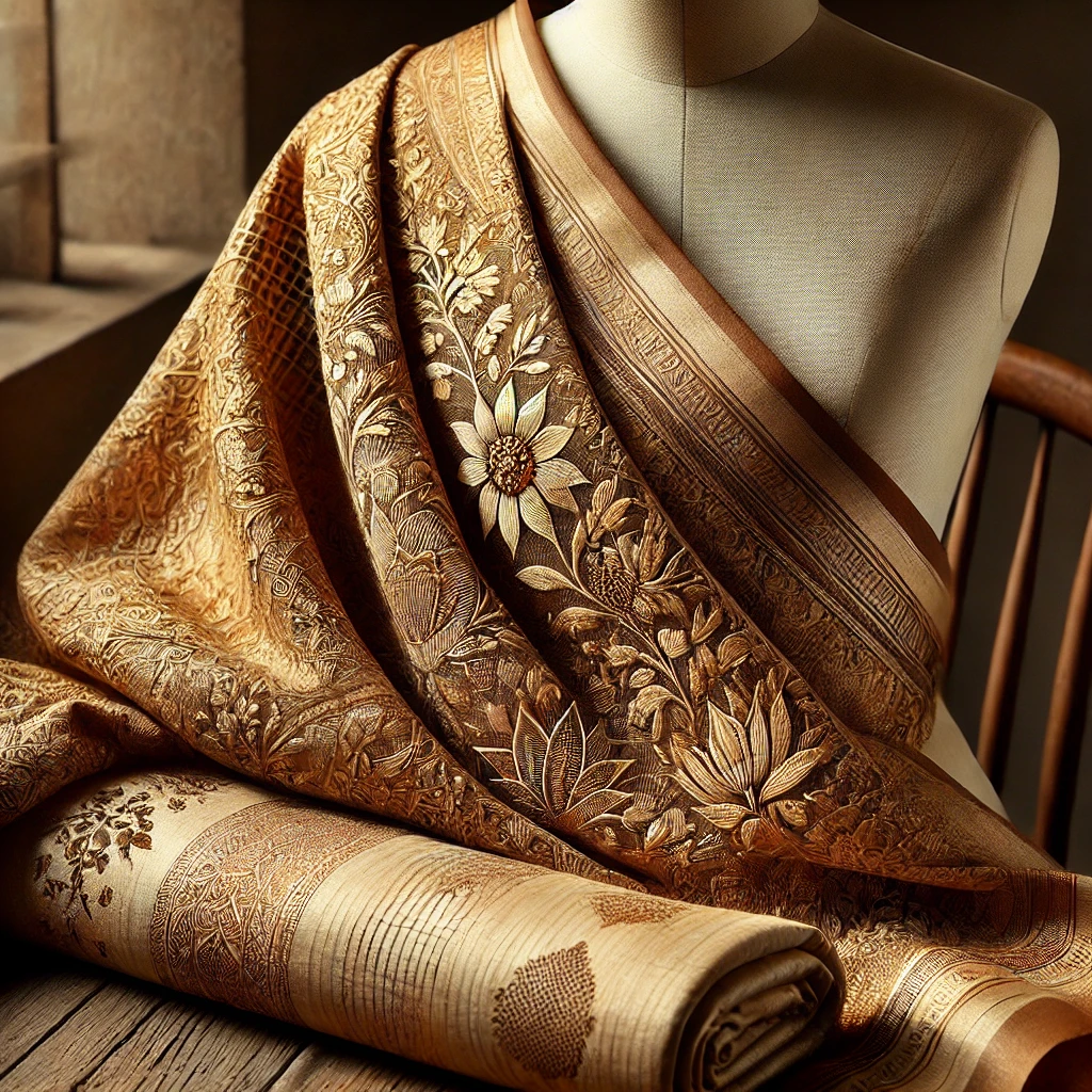 Handwoven Tussar Silk Saree with intricate embroidery