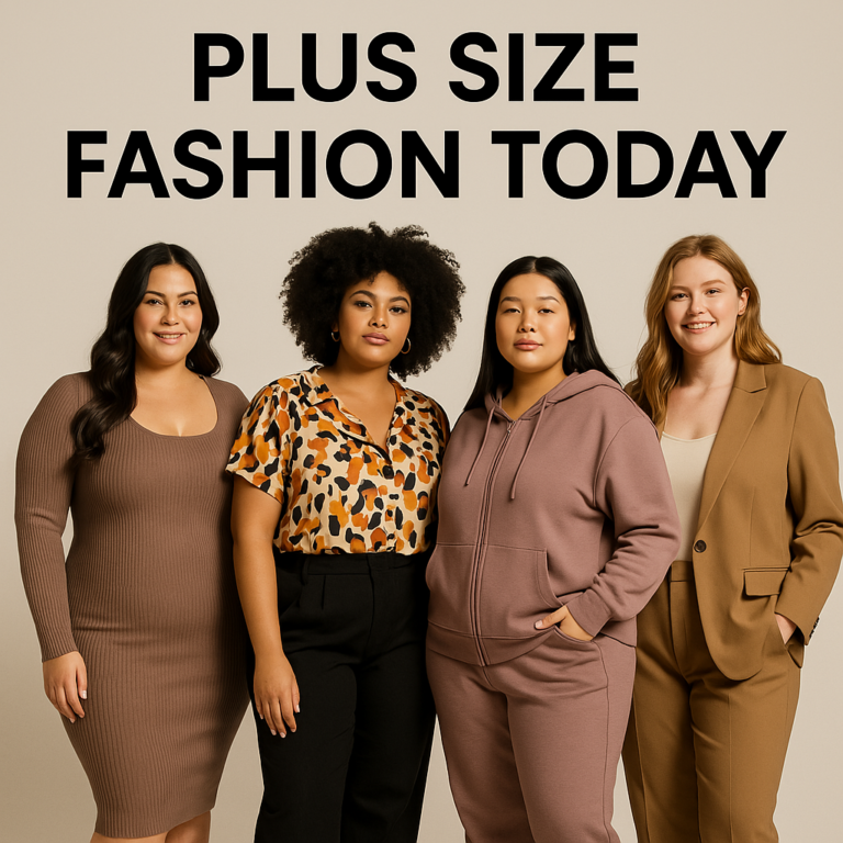 Confident woman wearing trendy plus-size outfit, showcasing bold colors and body-positive fashion from the Plus Size Fashion Guide.