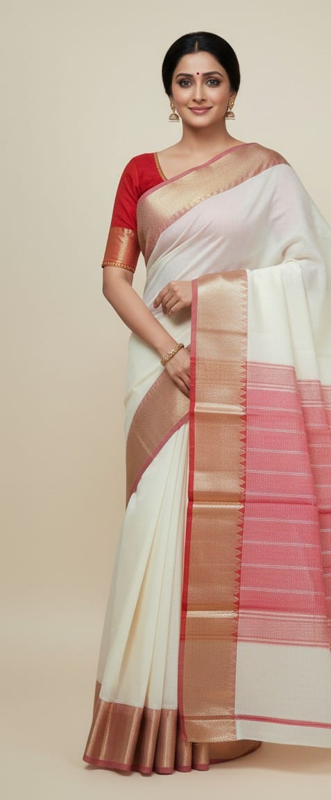 Mangalgiri Cotton Saree with Plain Body – S00149 Mangalgiri cotton saree with plain body worn by model