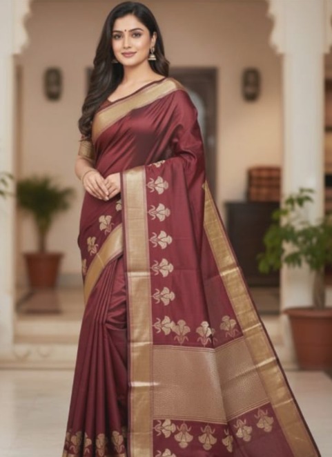 Maroon Muga Cotton Handloom