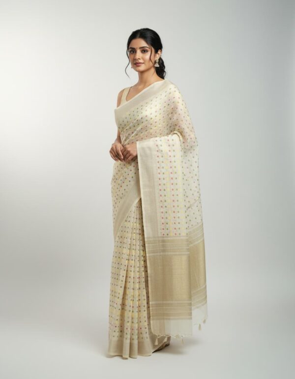 Pashmina Silk Saree with Blouse Piece – S00234 Pashmina silk saree worn by model with blouse piece