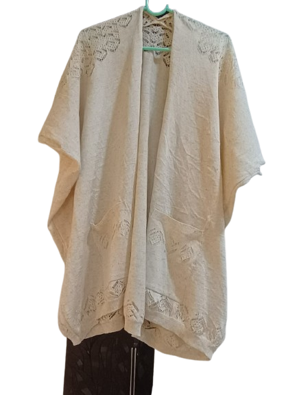 Winter Off White Netted Kaftan Shrug – Elegant Layering for Women