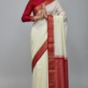 Red and white contrast Matka silk saree worn by model