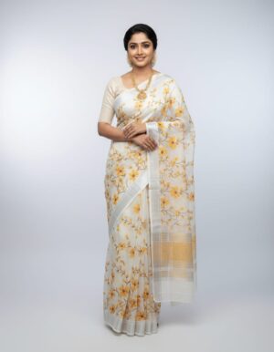 Resham Kota Saree with Blouse Piece – S00191 Resham Kota saree worn by model with blouse piece
