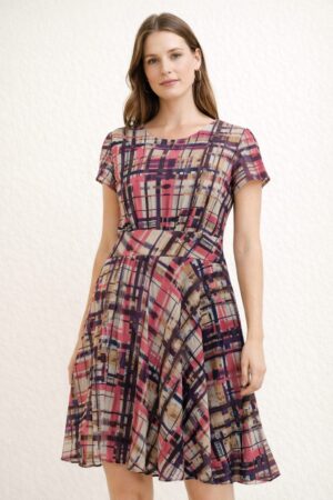 Ladies white pink chequered dress