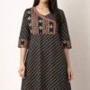 Long black Ajrak print cotton kurti for women