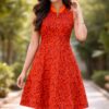 Orange sleeveless kurti for women