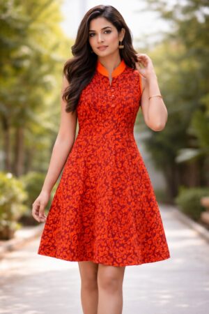 Orange sleeveless kurti for women