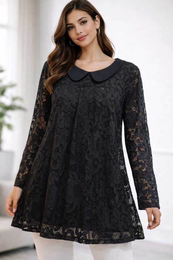Black netted full sleeve top for women
