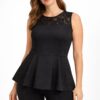 Black Sleeveless Frock Cut Top – K00162 | Drape In Style Black sleeveless frock cut top for women
