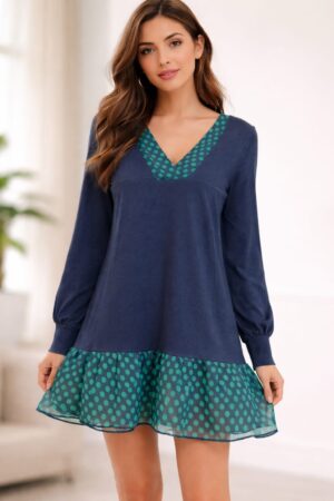 Navy Blue V Neck Full Sleeve Top – K00153 | Drape In Style Navy blue V neck full sleeve top for women