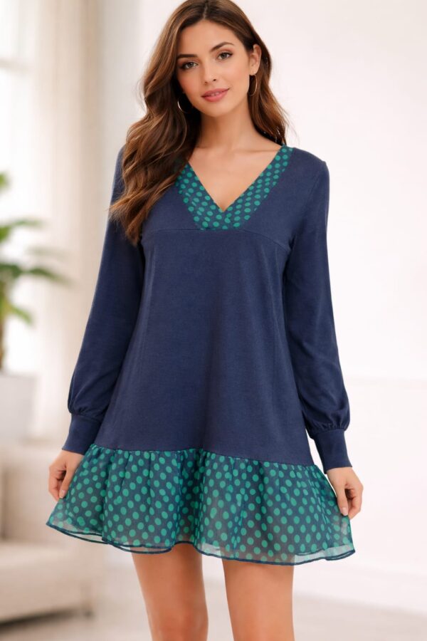 Navy blue V neck full sleeve top for women