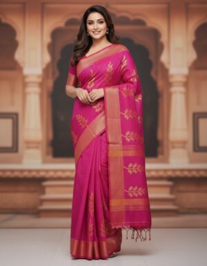 Rani pink slub cotton handloom saree