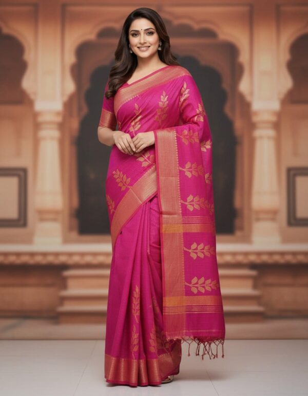 Rani Pink Slub Cotton Handloom Saree – S00283 | Drape In Style Rani pink slub cotton handloom saree