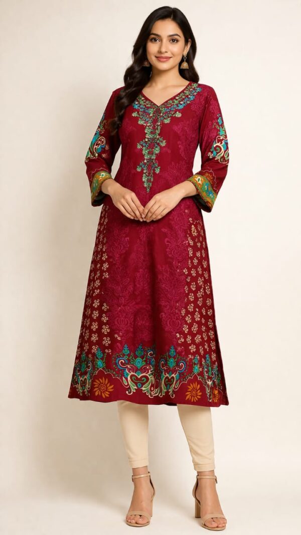 Red Phulkari Kurti – K00169 | Drape In Style Bright red phulkari kurti for women