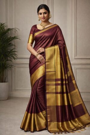 Chocolate Check Mangalgiri Saree – S00286 | Drape In Style Chocolate check Mangalgiri cotton saree