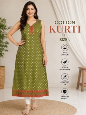 Green sleeveless kurti with khaari print work