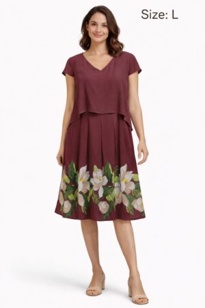 Wine colour floral dress for women