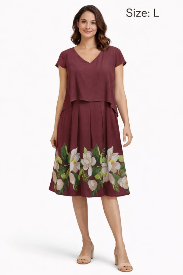 Wine colour floral dress for women