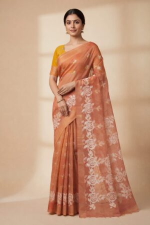 Maslin Jamdani mixed saree for women