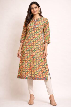 Multi Colour Cotton Kurti – K00173 | Drape In Style Multi colour cotton kurti for women