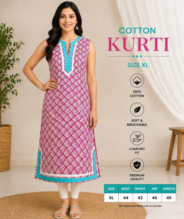 Pink sleeveless rayon kurti for women
