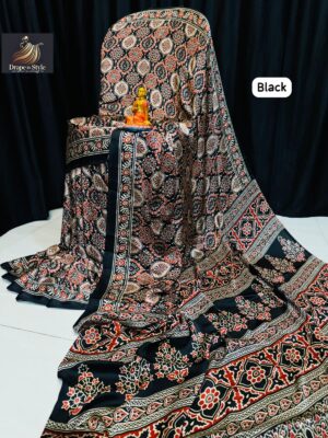 Black modal silk saree for women