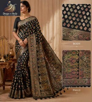 Black Muga Kataan saree with Meenakari work for women