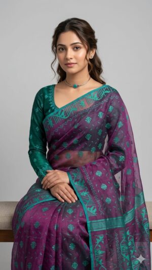 Dual tone soft Dhakai Jamdani saree for women
