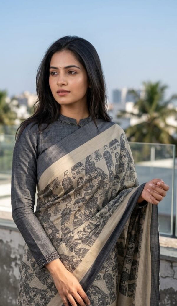 Cotton Dhonekhali saree with woven figure motifs for women