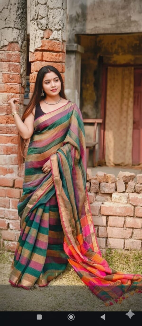 Multicoloured Striped Handloom Silk Saree – S00256 | Drape In Style Multicoloured striped handloom silk saree for women