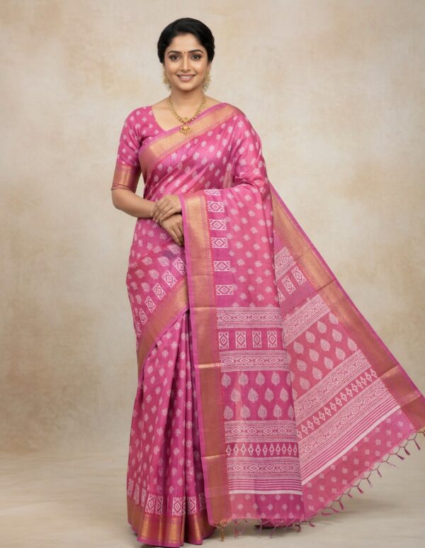 Printed Matka Silk Saree – S00289 | Drape In Style Printed Matka silk saree for women