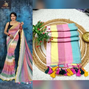 Soft malmal cotton handloom rainbow colour saree for women