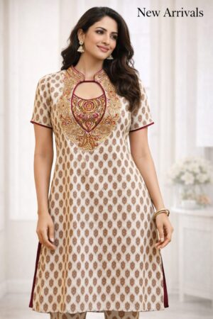 Short Jamdani kurti heavy neckline