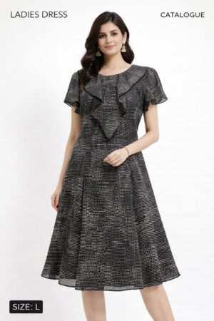 Black Dotted Fit and Flare Short Dress
