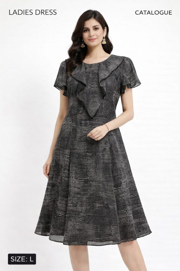 Black Dotted Fit and Flare Short Dress
