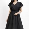 Jet Black Kaftan Sleeve Short Dress