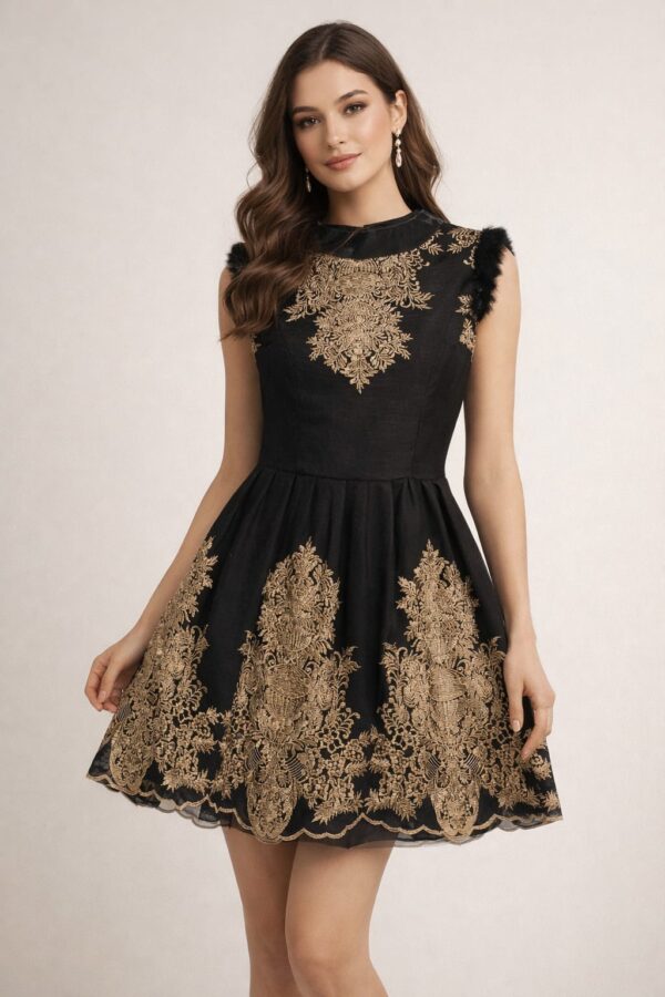 WhatsApp Image 2026-02-24 at 2.01.15 PM Black Short Dress with Embroidary