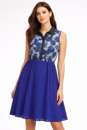 Blue Collared Short Western Dress