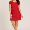 Red Flared Dress Red Straight Fit Layered Dress