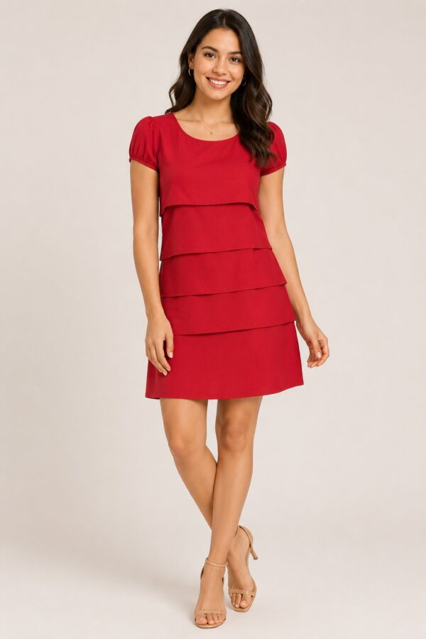 Red Flared Dress Red Straight Fit Layered Dress