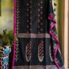 Black Slub Cotton Saree with Rani Pink Border | Stylish Cotton Saree with Blouse Piece