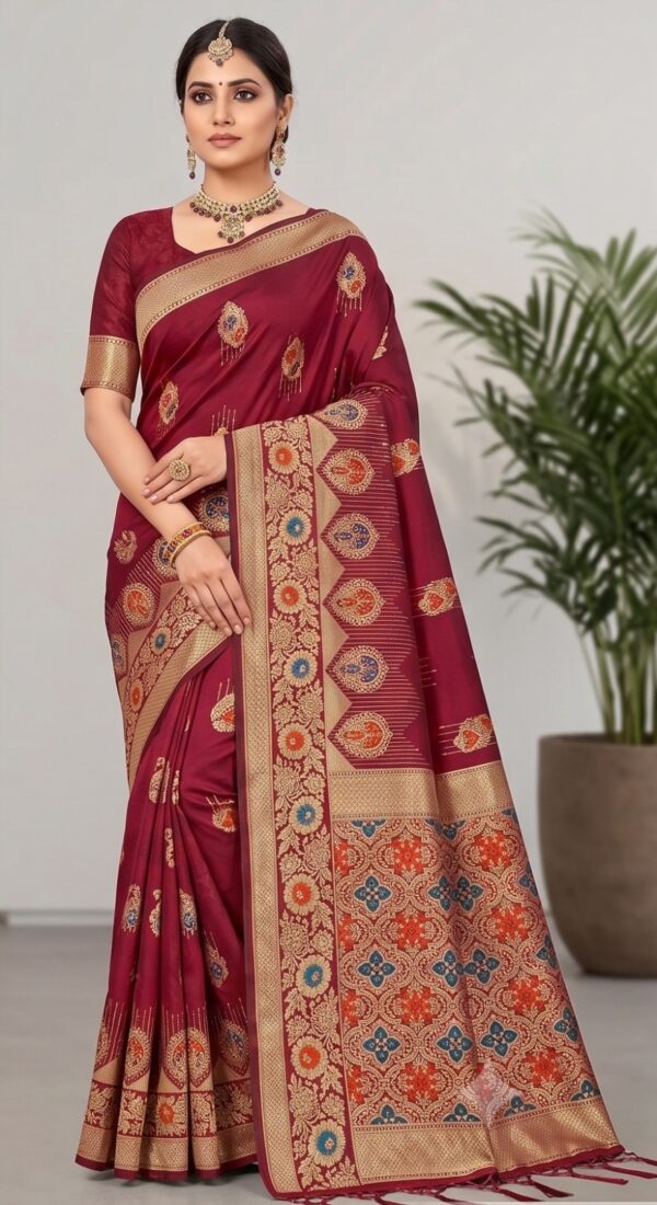 Needle Work Semi Silk With Pashmina Pallu